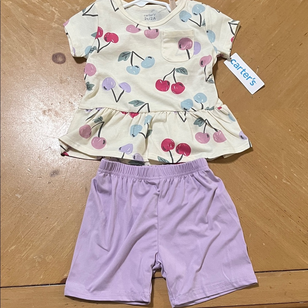 Carter's Cherry Patterned Top with Generic Lavender Shorts